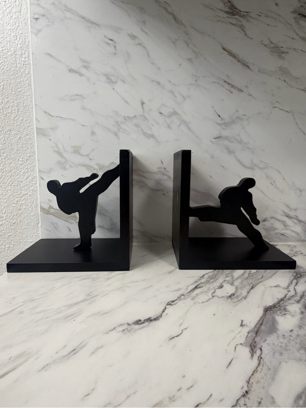 Black Martial Arts Silhouette Bookends